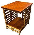 Restored Rattan "Jacob's Ladder" Storage Side Table with Mahogany Top