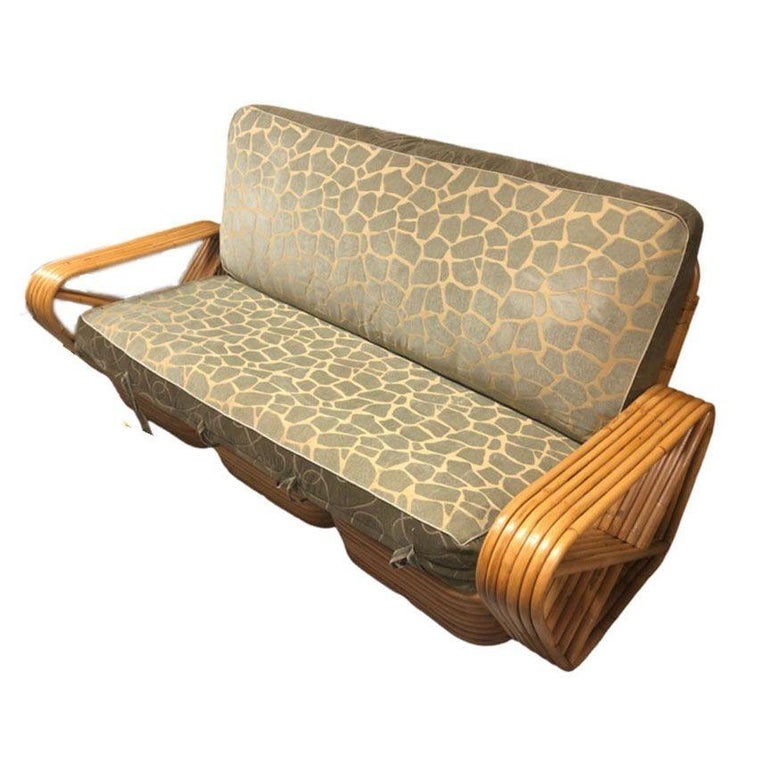 Restored Rattan Six Strand Square Pretzel Sofa