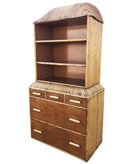 Restored Rare Art Deco Waterfall Rattan & Mahogany Dresser/Bookcase Hutch