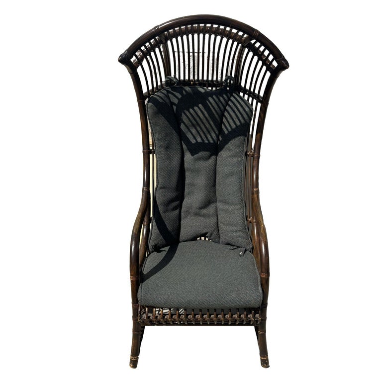 Restored Mid-Century Dark Stained Rattan Canopy Chair, Pair
