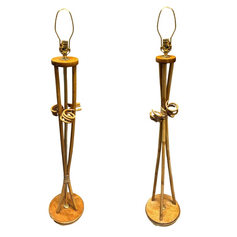 Restored Mid-century "Hourglass" Rattan Floor/Table Lamps Set of 3