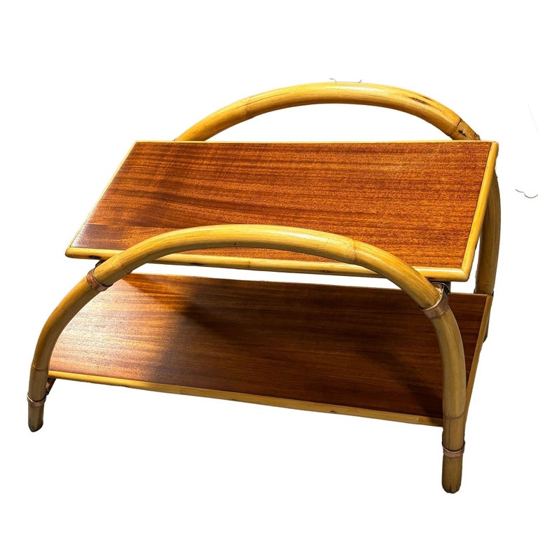 Rattan & Mahogany Double Arch "Tropitan" 2-Tier Side Table by Ritts