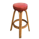 Restored arched Rattan Bar Stools w/ Studded Nailhead Red Seats, Set of 5