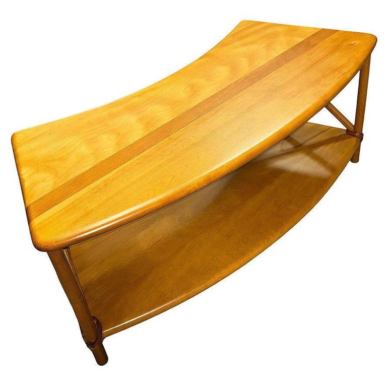 Rare Mid-century 2 Tier Carved Birch Coffee Table by Heywood Wakefield