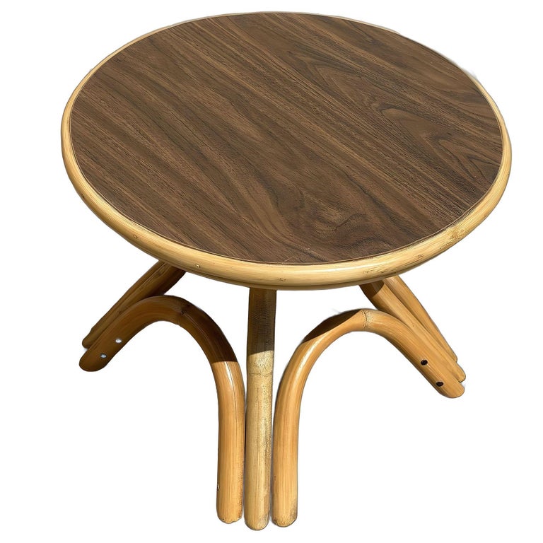 Restored Round Rattan Coffee Table w/ Arched Base