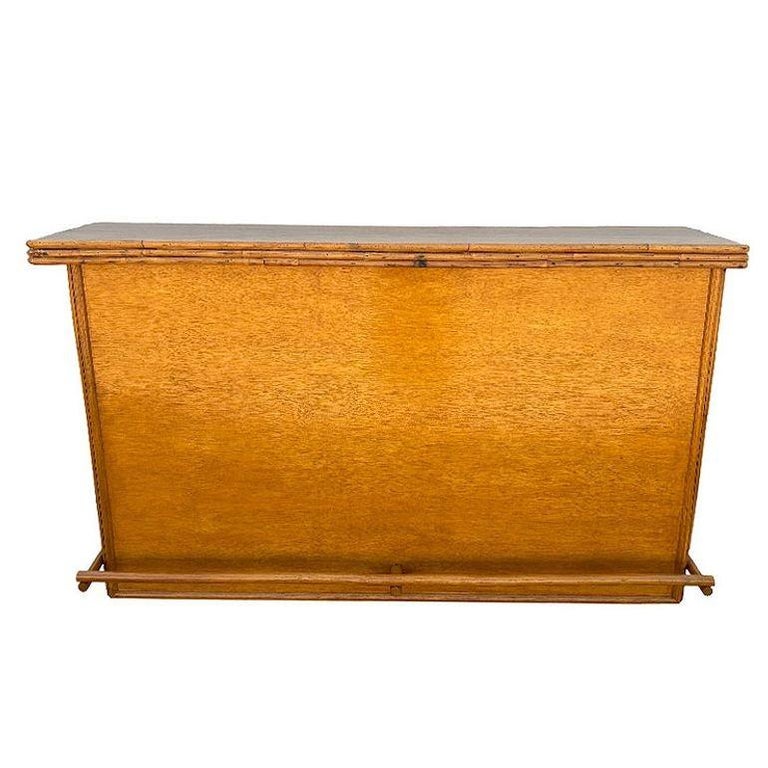 Restored Mid-century Rattan & Mahogany Bar w/ Foot Rest