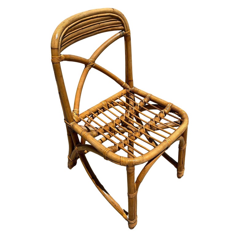 Restored Mid-century Rattan Dining Side Chairs with "X" Back