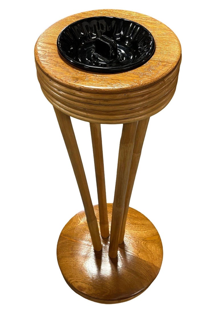 Restored Rattan and Mahogany Standing Ashtray