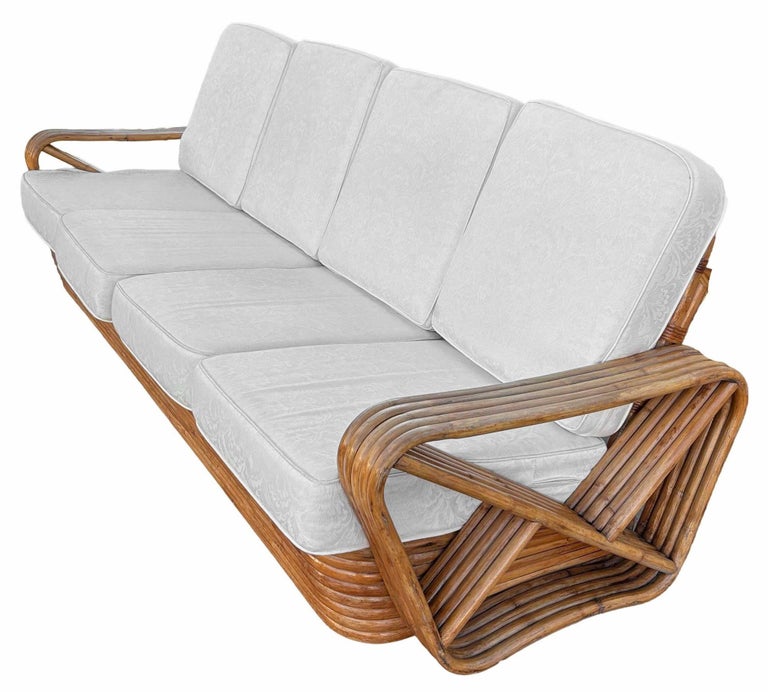 Restored Paul Frankl Inspired 5-Strand Square Pretzel4-Seat Sectional Rattn Sofa