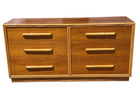 Restored Rattan and Mahogany Lowboy Dresser and Nightstand Set