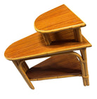 Restored MCM Rattan & Mahogany 3-Tiered Vertically Stacked Rattan Wedge Table
