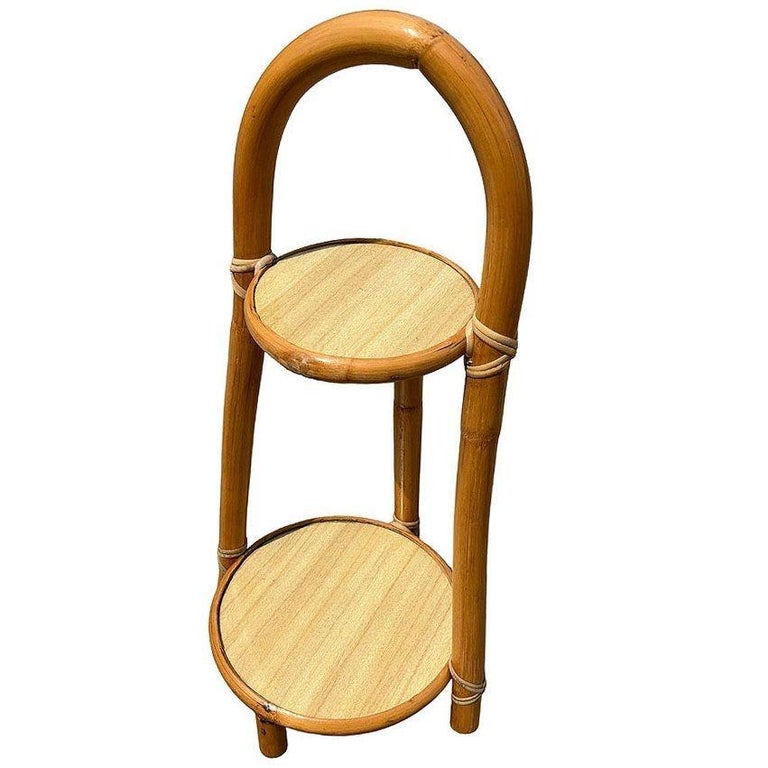 Restored Rattan & Formica Mini Side Drink/Smoke Stand with Handle
