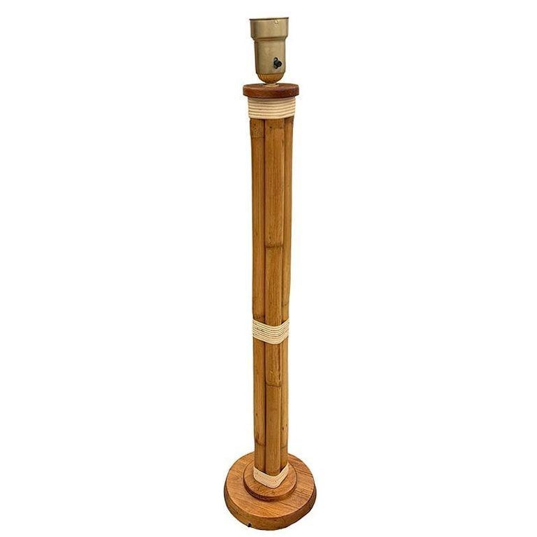 Restored 4-Strand Art Deco Rattan Floor Lamp W/ Stepped Base