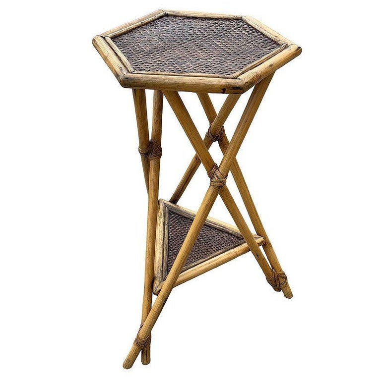 Restored Aesthetic Movement Tiger Bamboo Grassmatt Hexagon Plant Stand