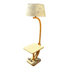 Rare Restored Two-tier Rattan Floor Lamp w/ Built-In Formica Top Side Table