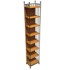 1990s Boho Wicker & Cast Iron Compact Disc CD Holder Towers, Pair