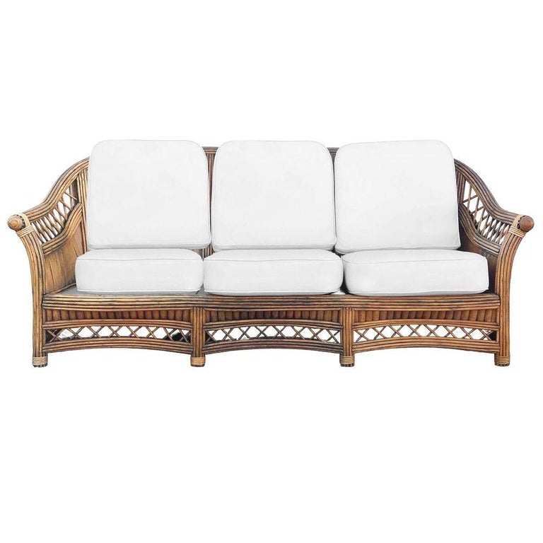 Art Deco "President" Stick Reed Rattan Fan Back Settee and Sofa Set