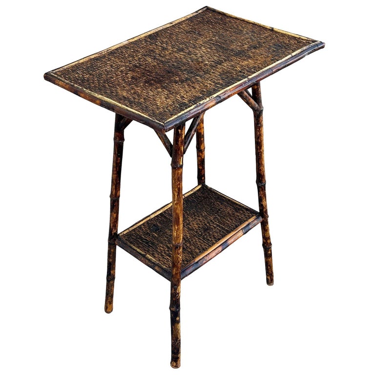 Restored Aesthetic Movement Tiger Bamboo Rectangle Side Table w/ Embossed Top