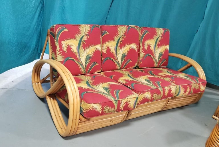 Restored Rattan 3-strand 3/4 Pretzel Arm Sofa and Settee Livingroom Set