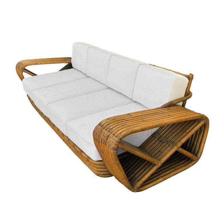 Original Historic Hand Made 9 Strand Square Pretzel Rattan Sofa By Paul T Frankl