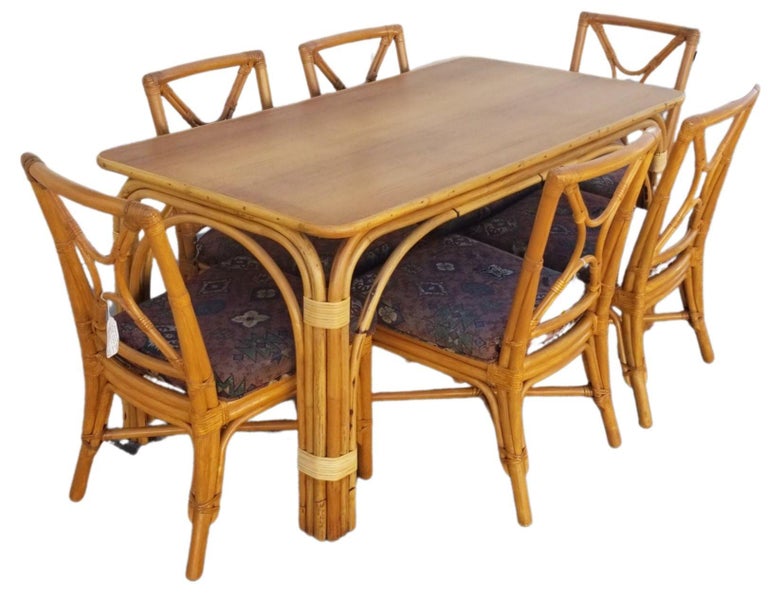 Ficks Reed Restored Rattan Dining Room Table and Chairs Set