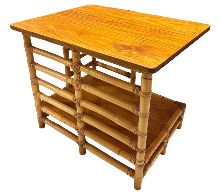 Restored "Jacob's Ladder" Asymmetric Rattan Side Table