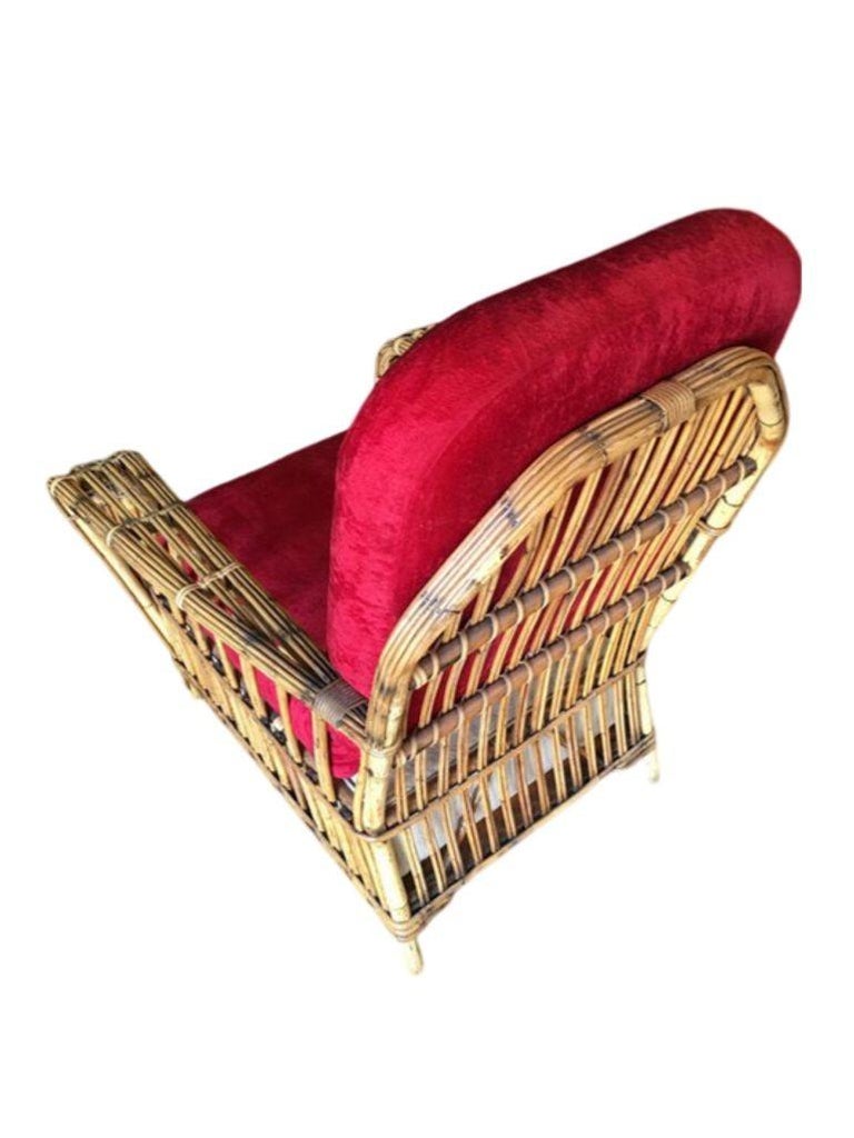 Restored Vintage Art Deco "President's" High Stand Stick Rattan Lounge Chair