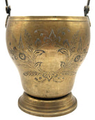 Late Victorian Hand Etched Floral Brass Ice Bucket w/ Whimsical Handle