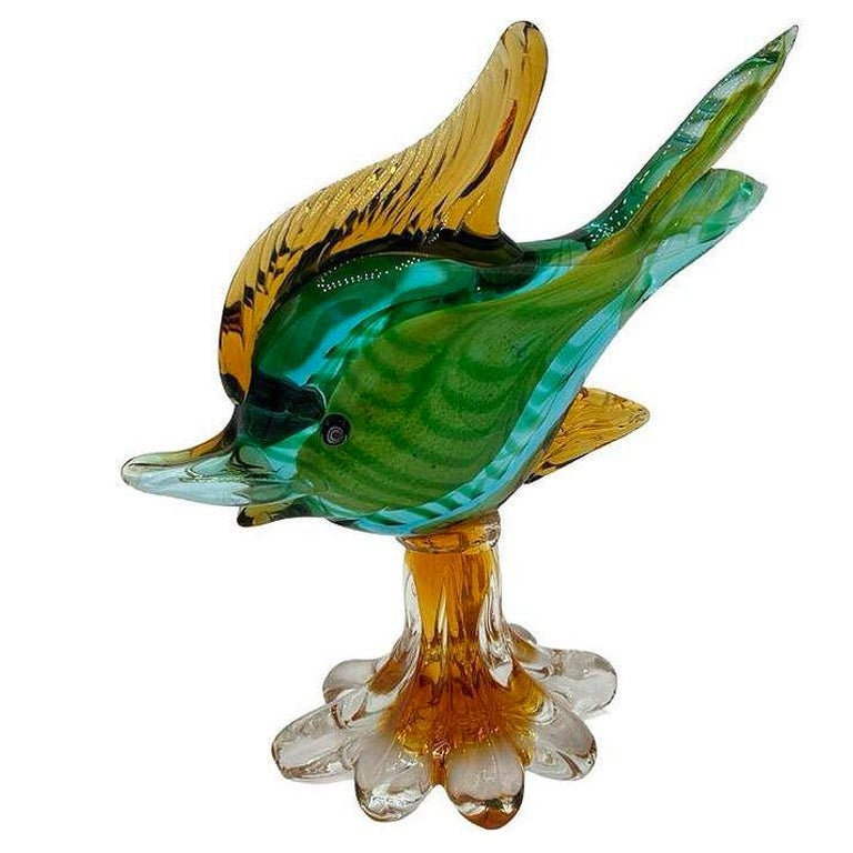 11" Tall Multicolored Venetian Art Glass Angel Fish Sculpture by J.I.Co