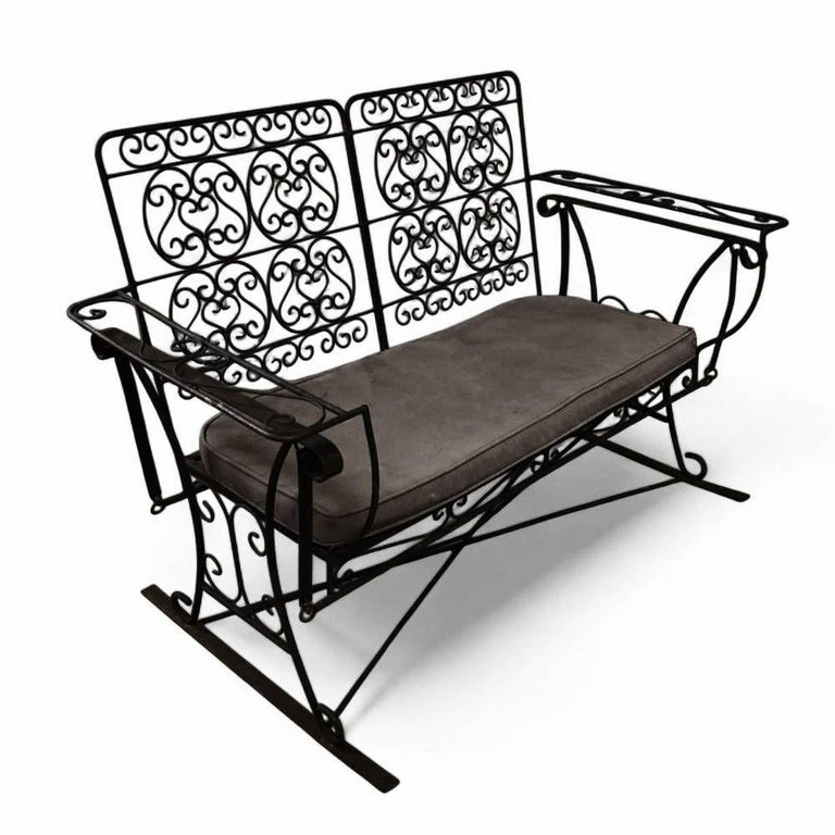Black Scrolling Wrought Iron Glider Rocking Settee & Chair Patio Outdoor Set