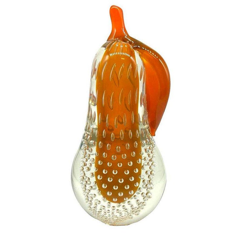 Alfredo Barbini Bullicante Aventurine Murano Glass Pear Scupture