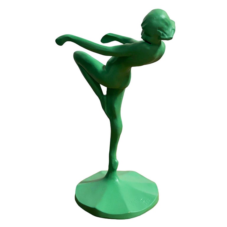 1922 Model T-301 Nude Art Deco Dancing Nymph Green Ashtray Stand by Frankart
