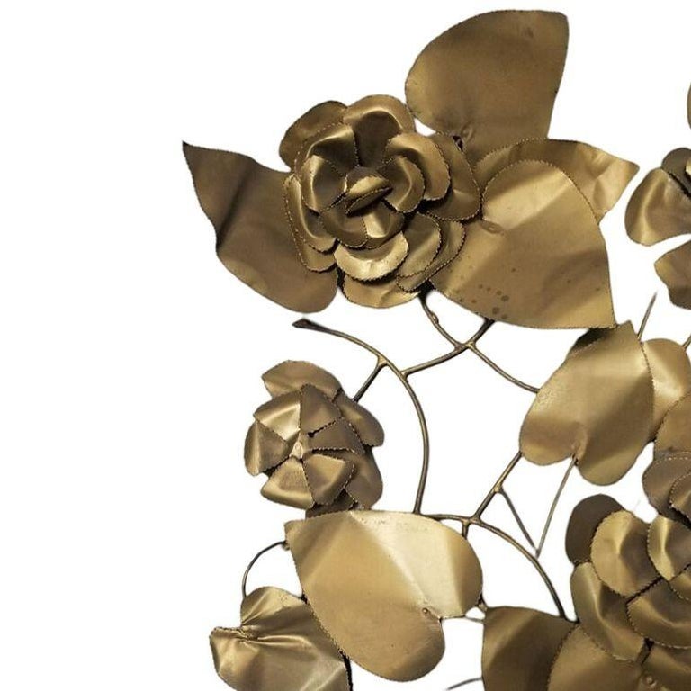 Mid-century Tole Brass Folded Metal Floral Wall Sculpture