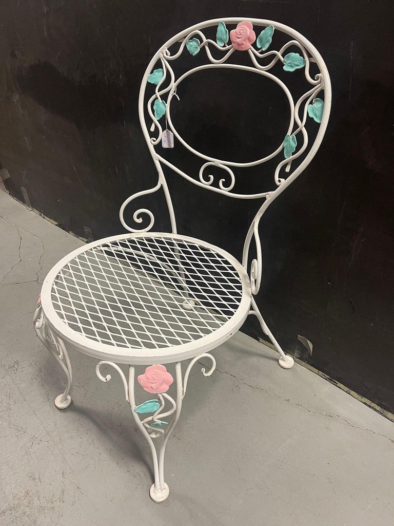 Pink Rose White Iron Garden Table and Chairs Set