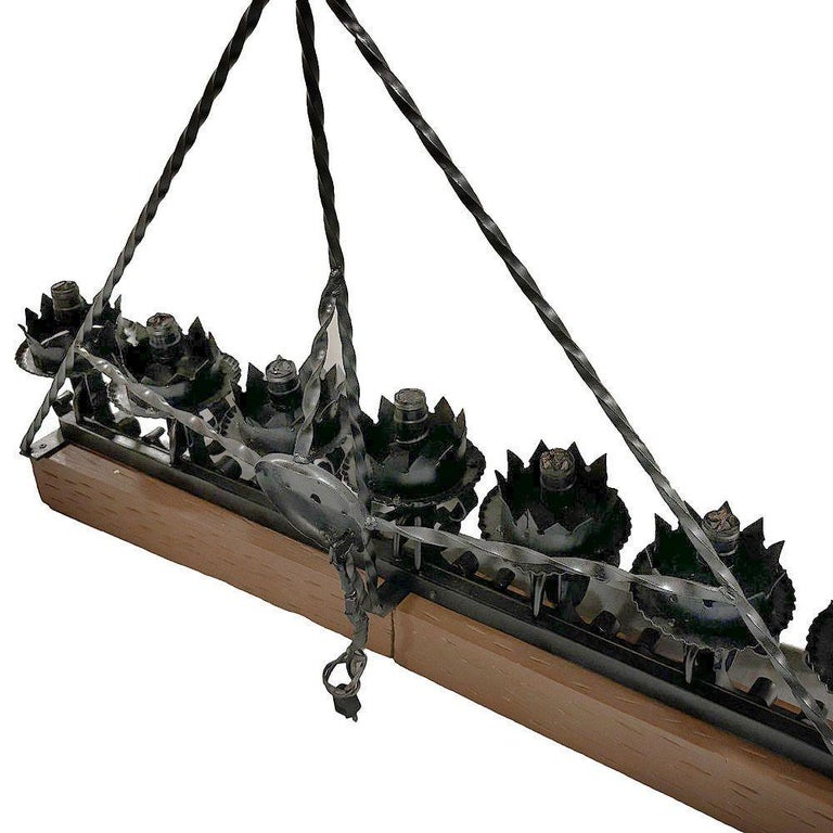 Spanish Revival Wrought Iron 7-Light Wood Beam Grand Wall Sconce, 2 Available