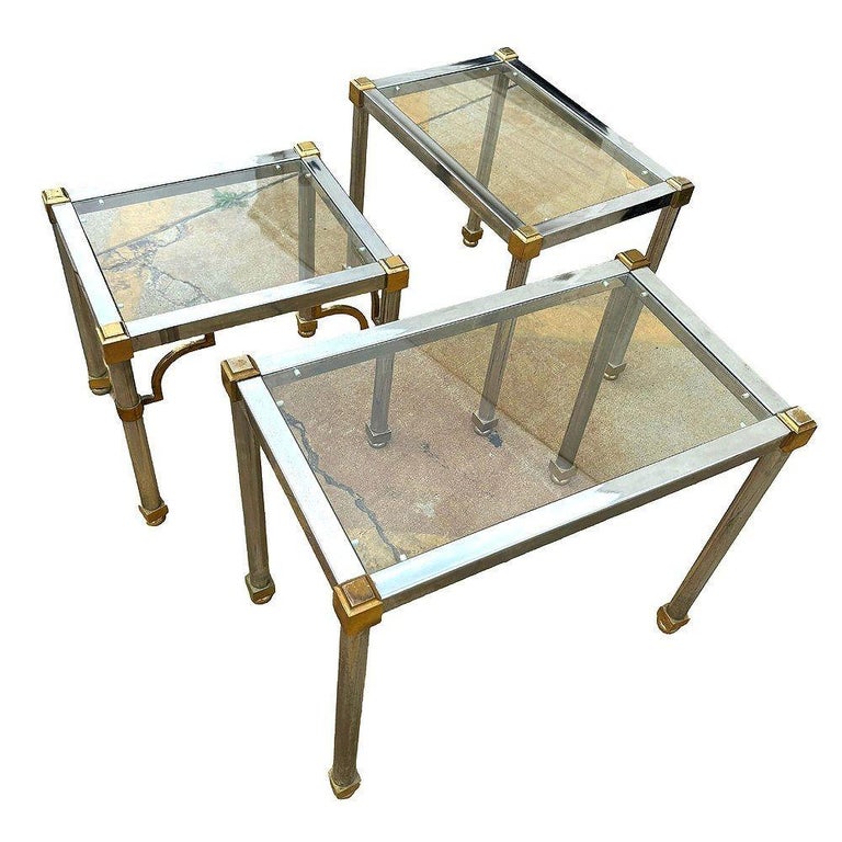 Hollywood Regency Chrome & Brass Maison Jensen Style Nesting Tables