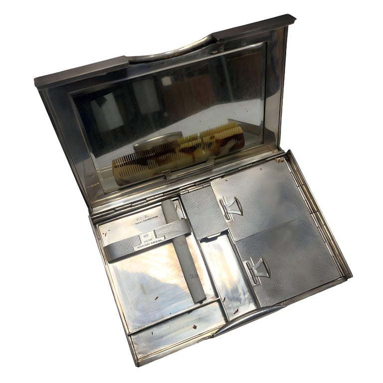 Italian Sterling Silver Cigarette & Makeup Case by Staldar