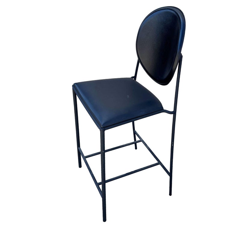 1990s Dakota Jackson Memphis style "Vik-Ter" Black Leather Counter Stool