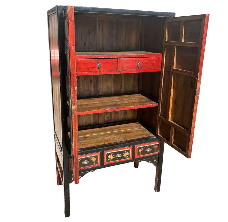 Qing Dynasty Hand Painted & Lacquered Gilt Armoire Cabinet, China