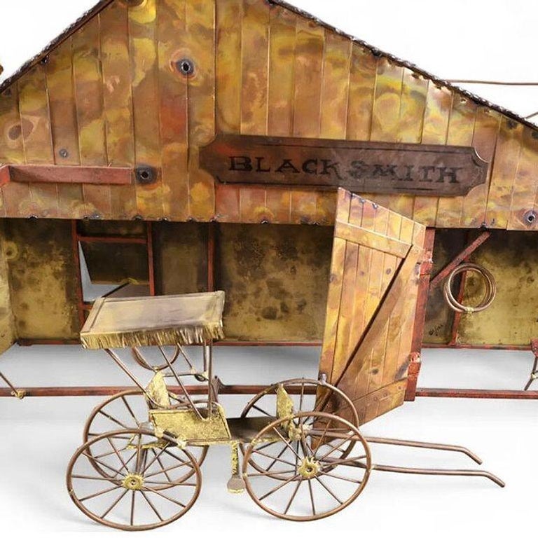 Mid-Century "Blacksmith" Hanging Copper Wall Sculpture by Curtis Jere
