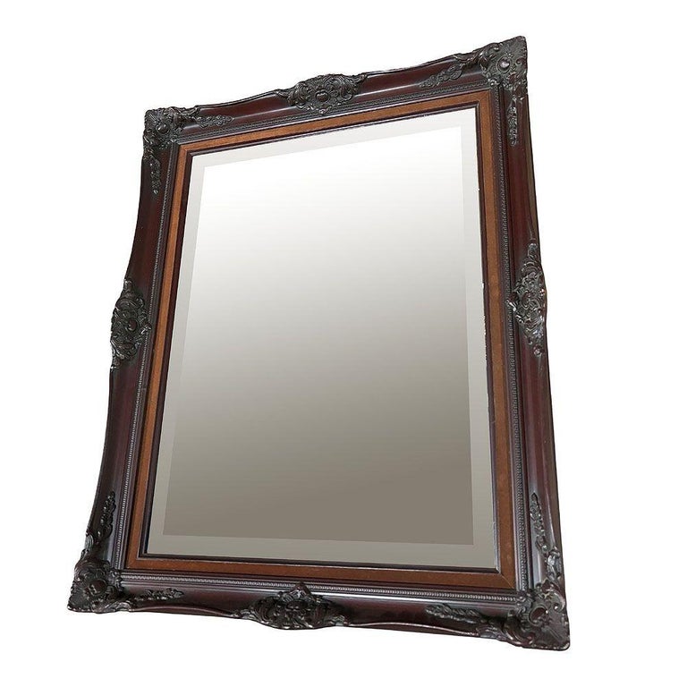 Victorian Style Baroque Embellished Cherry Wood Beveled Wall Mirror