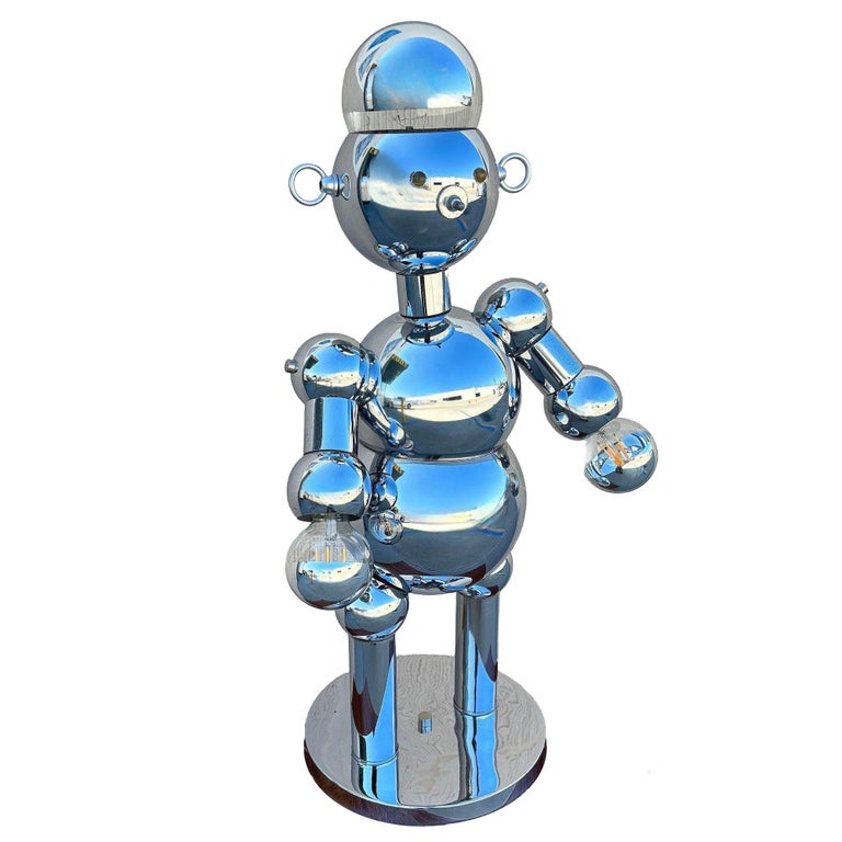 1975 Post-Modern Chrome Bubble Ball Robot Table Lamp by Torino Lamps