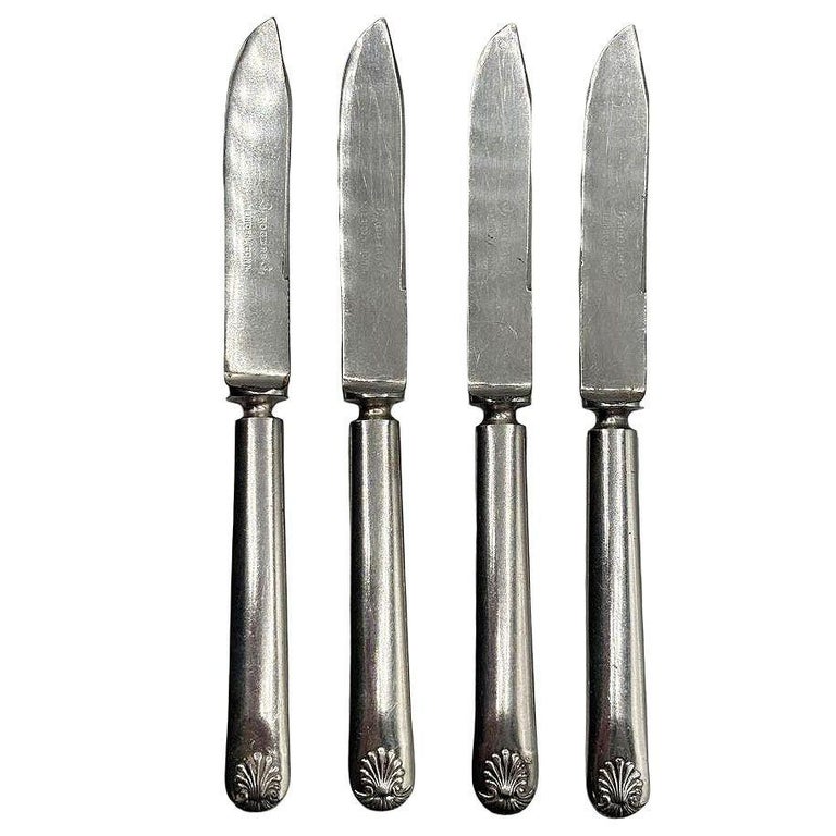 Late Victorian Rodgers Meriden Conn Shell Design Dessert Luncheon Knife Set of 4