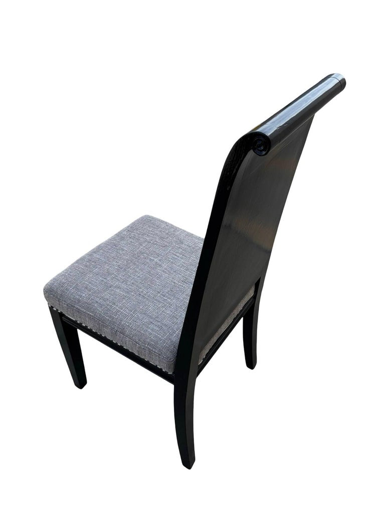 Set of Six Scrolling Back Wooden Oak Dining Chairs by Four Hands