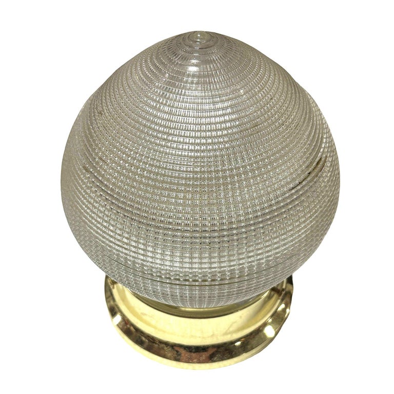 Mid-century Holophane Ceiling Light Teardrop Globe with Brass Fitter