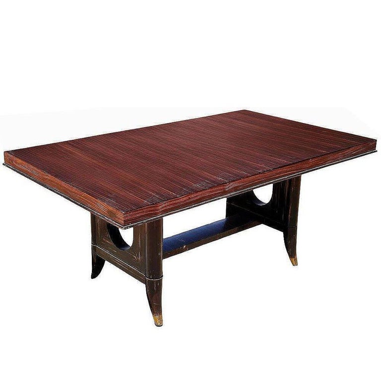 Atelier Leleu Style French Art Deco Macassar Ebony Dining Table w/ Brass Access
