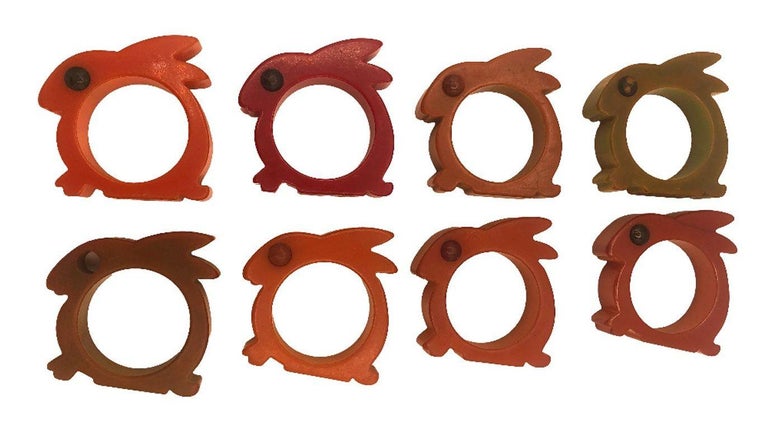 Art Deco 1930's Butterscotch Bakelite Rabbit Napkin Holders Set of 8