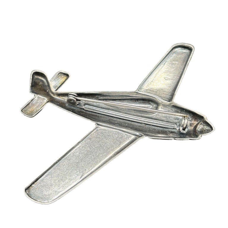 WWII Sweetheart P-47 Thunderbolt Fighter Airplane Brooch Silver Tone