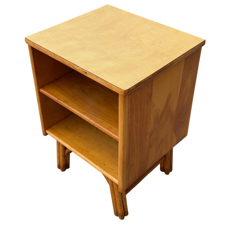 Restored Heywood Wakefield Blond Birch End Table w/ Rattan Legs