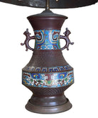 1910 Meiji Period Japanese Cloisonné Lamp with Wrought Iron and Enamel Shade